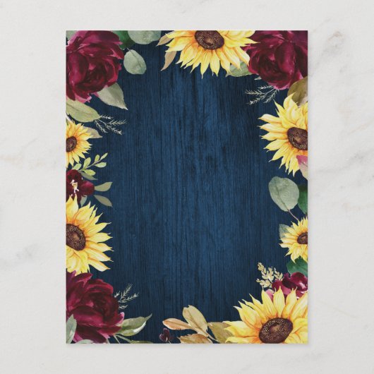 Zonnebloem Rozen Burgundy Red en Navy Blue Weddens Informatiekaartje (Achterkant)