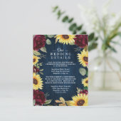 Zonnebloem Rozen Burgundy Red en Navy Blue Weddens Informatiekaartje (Staand voorkant)