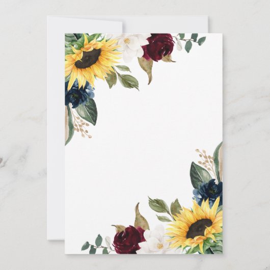 Zonnebloem-Rozen en Magnolia Rustic Therewdding Kaart (Achterkant)