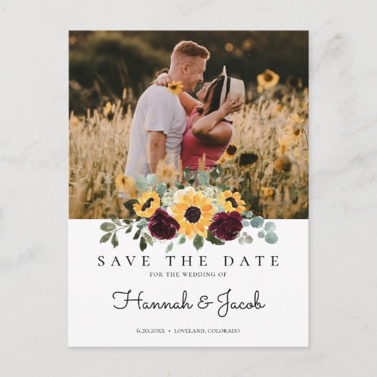 Zonnebloem Rozen Foto Floral Save the Date Wedding Aankondigingskaart (Voorkant)