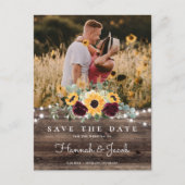 Zonnebloem Rozen Foto Hout Save the Date Wedding Aankondigingskaart (Voorkant)