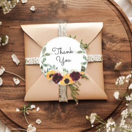 Zonnebloem Rozen Greenery Hartelijk dank Ronde Sticker