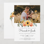 Zonnebloem Rozen Herfst Foto bruiloft Kaart (Voorkant / Achterkant)