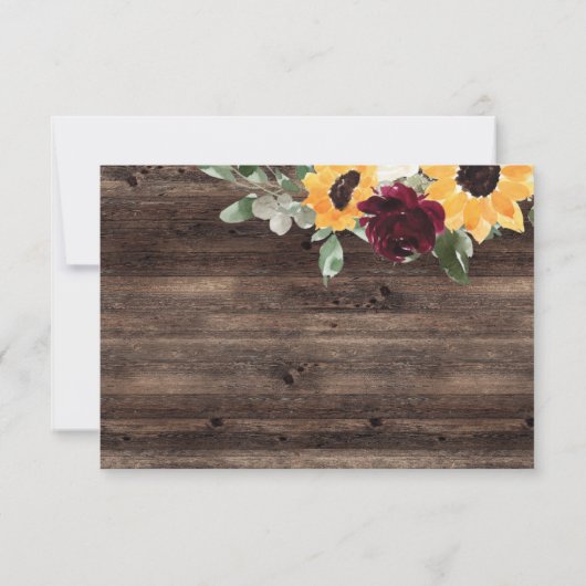 Zonnebloem Rozen Hout met keuzevrijheid voor maalt RSVP Kaartje (Achterkant)