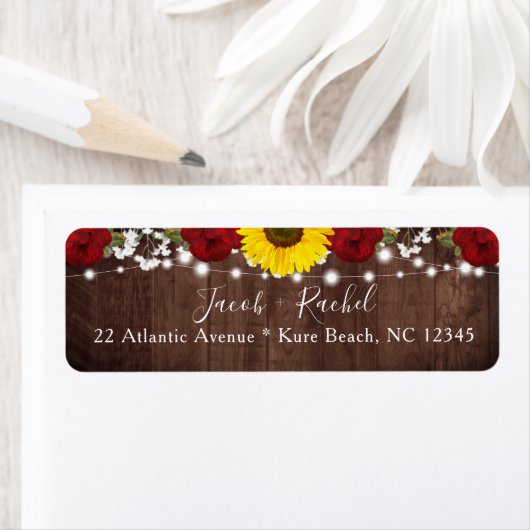 Zonnebloem Rozen Mason Jar Lights Rustic Wedding Etiket (Insitu)