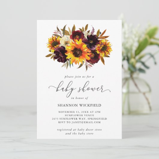 Zonnebloem Rozen Rood Paars Rustige Herfst Baby sh Kaart (Staand voorkant)