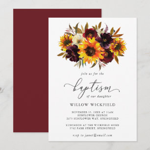 Zonnebloem Rozen Rood Paars Rustige Herfst Baptism Kaart