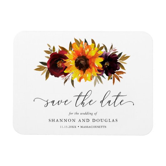 Zonnebloem Rozen Rustic Fall Wedding Save the Date Magneet (Horizontaal)