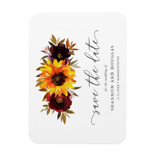 Zonnebloem Rozen Rustic Fall Wedding Save the Date Magneet (Verticaal)