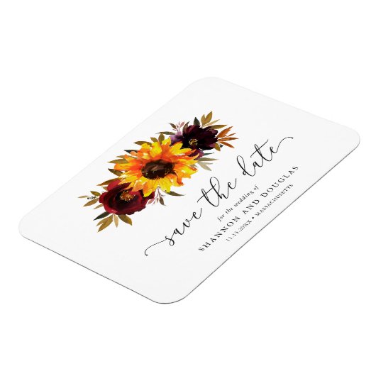 Zonnebloem Rozen Rustic Fall Wedding Save the Date Magneet (Linkerzijde)