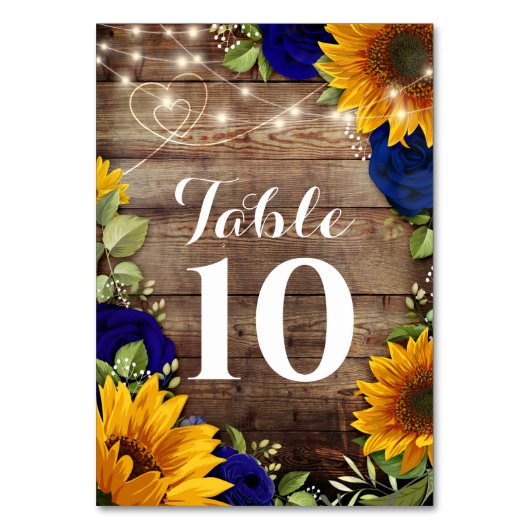 Zonnebloem Rozen Rustic Wedding Table Numbers Kaart (Achterkant)