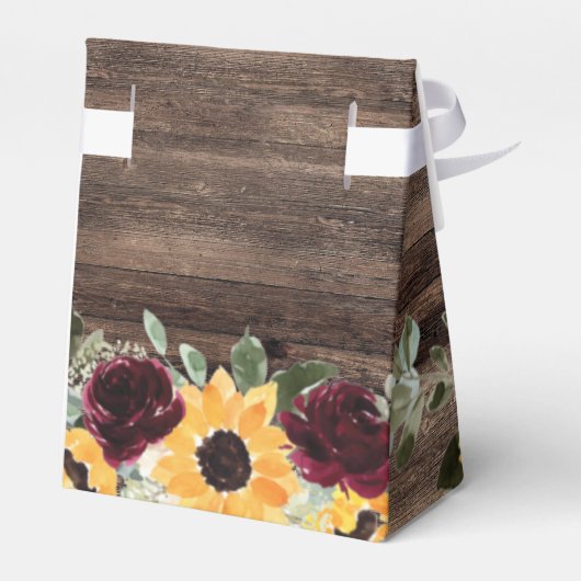 Zonnebloem Rozen Rustic Wood Weddenschap Bedankdoosjes (Achterkant)