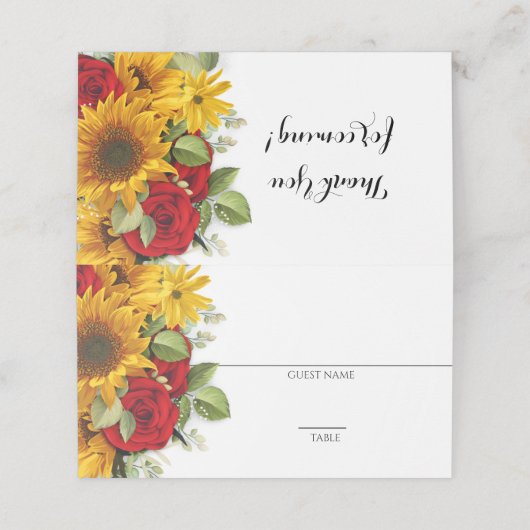 Zonnebloem & Rozen Rustiek Plaatskaartje (Buitenkant ongevouwen)