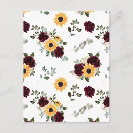 Zonnebloem Rozen rustieke bruiloft Details Informatiekaartje (Achterkant)