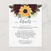 Zonnebloem Rozen rustieke bruiloft Details Informatiekaartje (Voorkant)