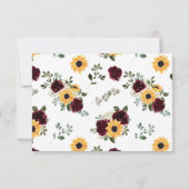 Zonnebloem Rozen Rustieke bruiloft RSVP Kaart (Achterkant)