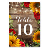 Zonnebloem & Rozen Rustieke Bruiloft Tafel Nummers Kaart (Voorkant)