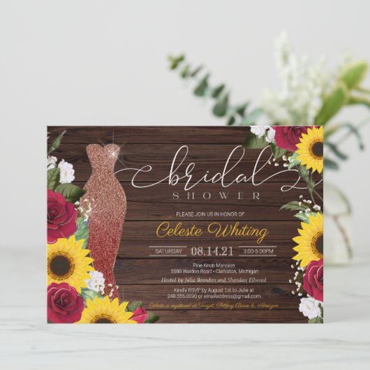 Zonnebloem Rozen Rustige Vrijgezellenfeest Dress Kaart (Staand voorkant)