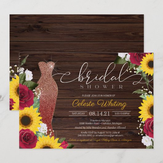 Zonnebloem Rozen Rustige Vrijgezellenfeest Dress Kaart (Voorkant / Achterkant)