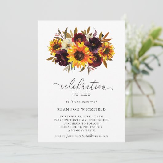 Zonnebloem Rozen Rustische Herfst Levensgeviering Kaart (Staand voorkant)