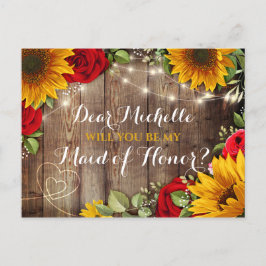 Zonnebloem & Rozen Wil je mijn bruidsmeisje zijn Aankondigingskaart