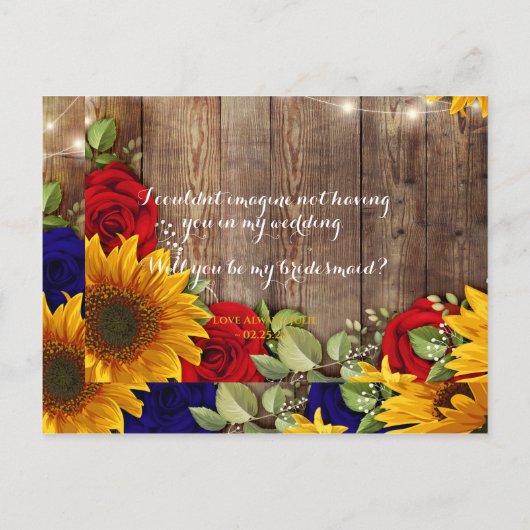 Zonnebloem & Rozen Zal je mijn Maid of Honor Pos z Aankondigingskaart (Achterkant)