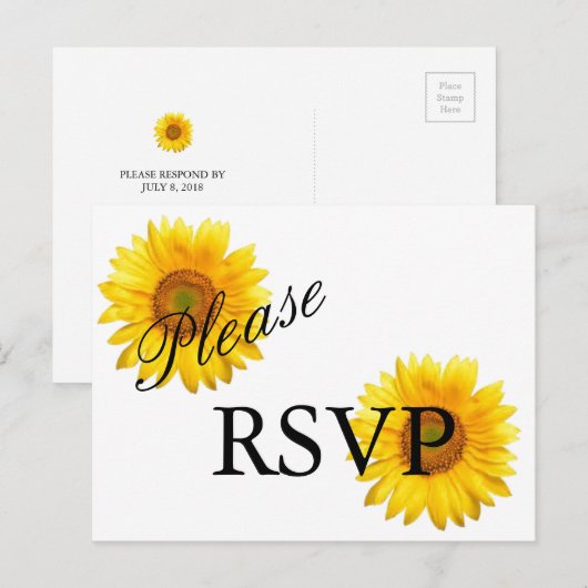Zonnebloem RSVP-Briefkaart Uitnodiging Briefkaart (Voorkant / Achterkant)