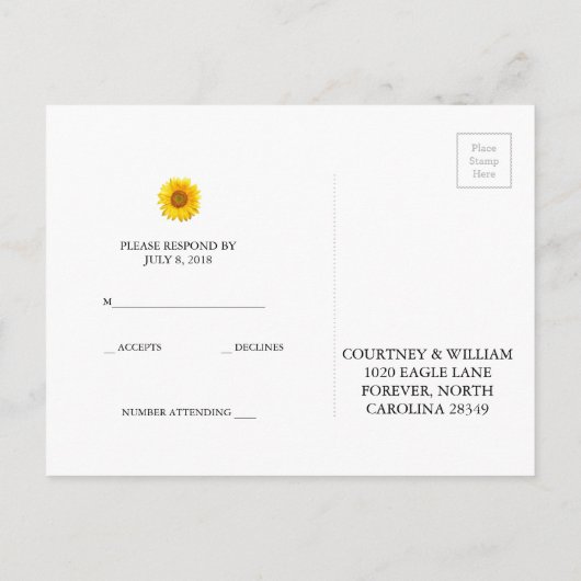 Zonnebloem RSVP-Briefkaart Uitnodiging Briefkaart (Achterkant)