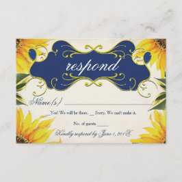 Zonnebloem RSVP-kaart - Geel en marineblauw RSVP Kaartje