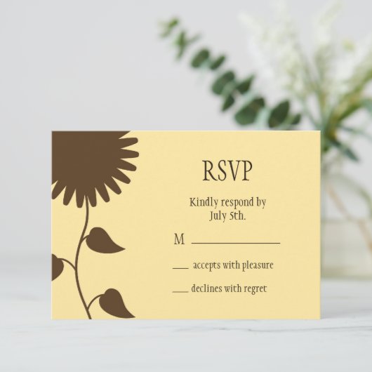 Zonnebloem RSVP op geel Kaartje (Staand voorkant)