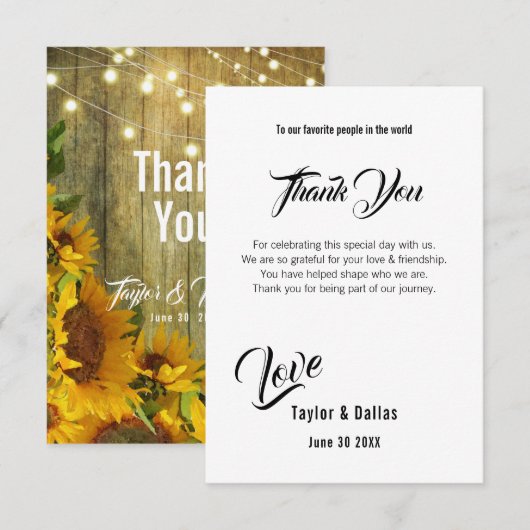 Zonnebloem | Rustic Americana Hartelijk dank Kaart (Voorkant / Achterkant)