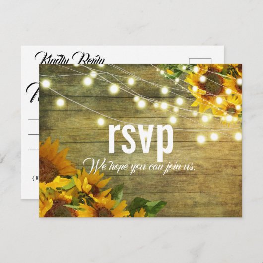 Zonnebloem | Rustic Americana RSVP Briefkaart (Voorkant / Achterkant)