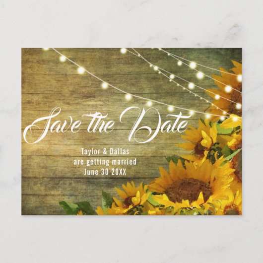 Zonnebloem | Rustic Americana Save the Date Briefkaart (Voorkant)