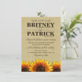 Zonnebloem Rustic Burlap Wedding Invitations Kaart (Staand voorkant)