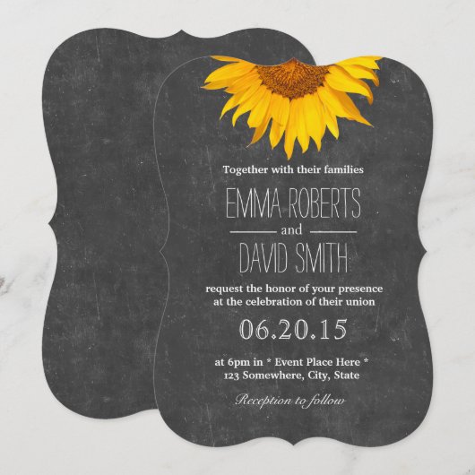  zonnebloem Rustic Chalkboard Wedding Kaart (Voorkant / Achterkant)