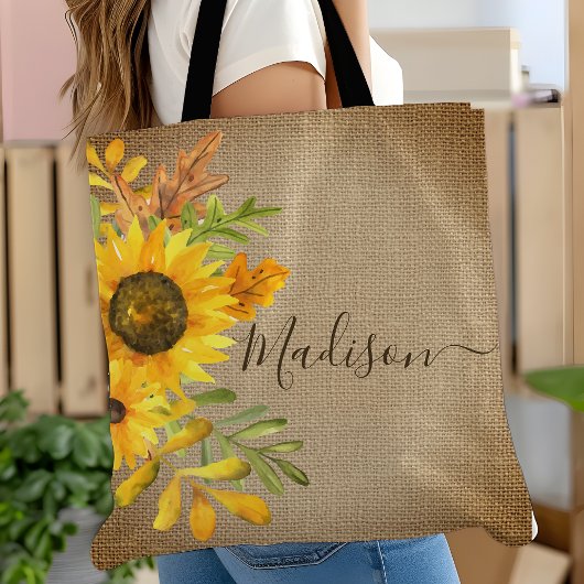 Zonnebloem Rustic Country Burlap - Gepersonaliseer Tote Bag