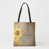 Zonnebloem Rustic Country Burlap - Gepersonaliseer Tote Bag (Voorkant)