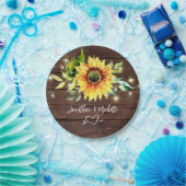 Zonnebloem Rustic Dark Wood Weddenschap Papieren Bordje (Feest)