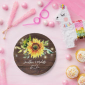 Zonnebloem Rustic Dark Wood Weddenschap Papieren Bordje (Feest)