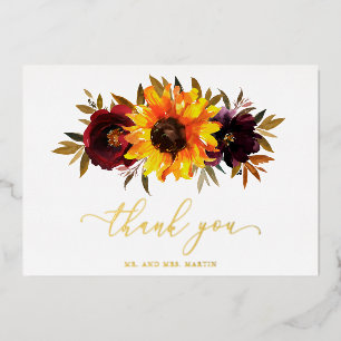 Zonnebloem Rustic Fall Wedding Hartelijk dank Folie Uitnodiging