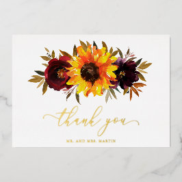 Zonnebloem Rustic Fall Wedding Hartelijk dank Folie Uitnodiging