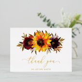 Zonnebloem Rustic Fall Wedding Hartelijk dank Folie Uitnodiging (Staand Voorkant)