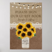 Zonnebloem Rustic Mason Jar Wedding Guest Book Sig Poster (Voorkant)
