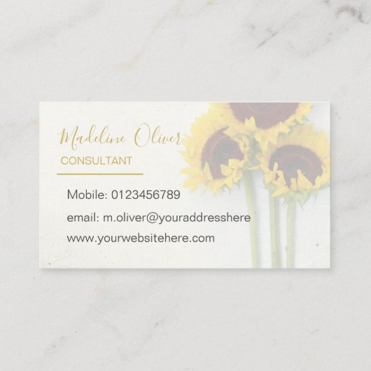 Zonnebloem Rustic Modern Stylish Gold Visitekaartje (Achterkant)