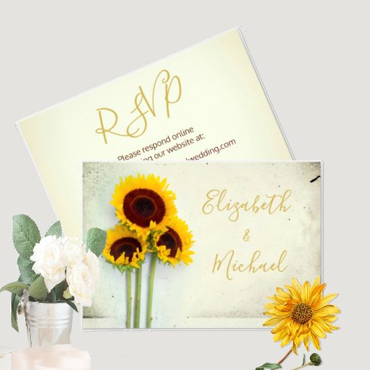 Zonnebloem Rustic Modern Typogradin Wedding RSVP Kaart