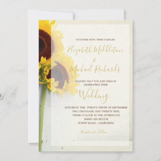 Zonnebloem Rustic Modern Typography Wedding Kaart (Voorkant)
