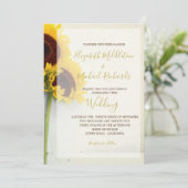 Zonnebloem Rustic Modern Typography Wedding Kaart (Staand voorkant)
