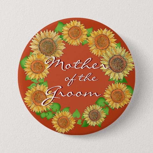 Zonnebloem Rustic Terracotta Moeder van de Groom Ronde Button 7,6 Cm (Voorkant)