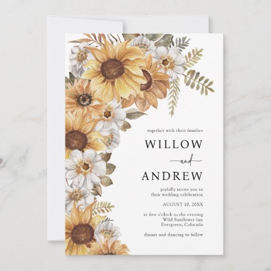 Zonnebloem Rustic Wedding Invitations Kaart (Voorkant)