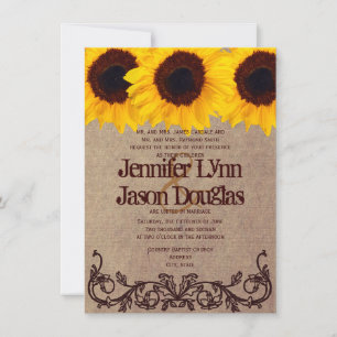  Zonnebloem Rustic Wedding Invitations Kaart
